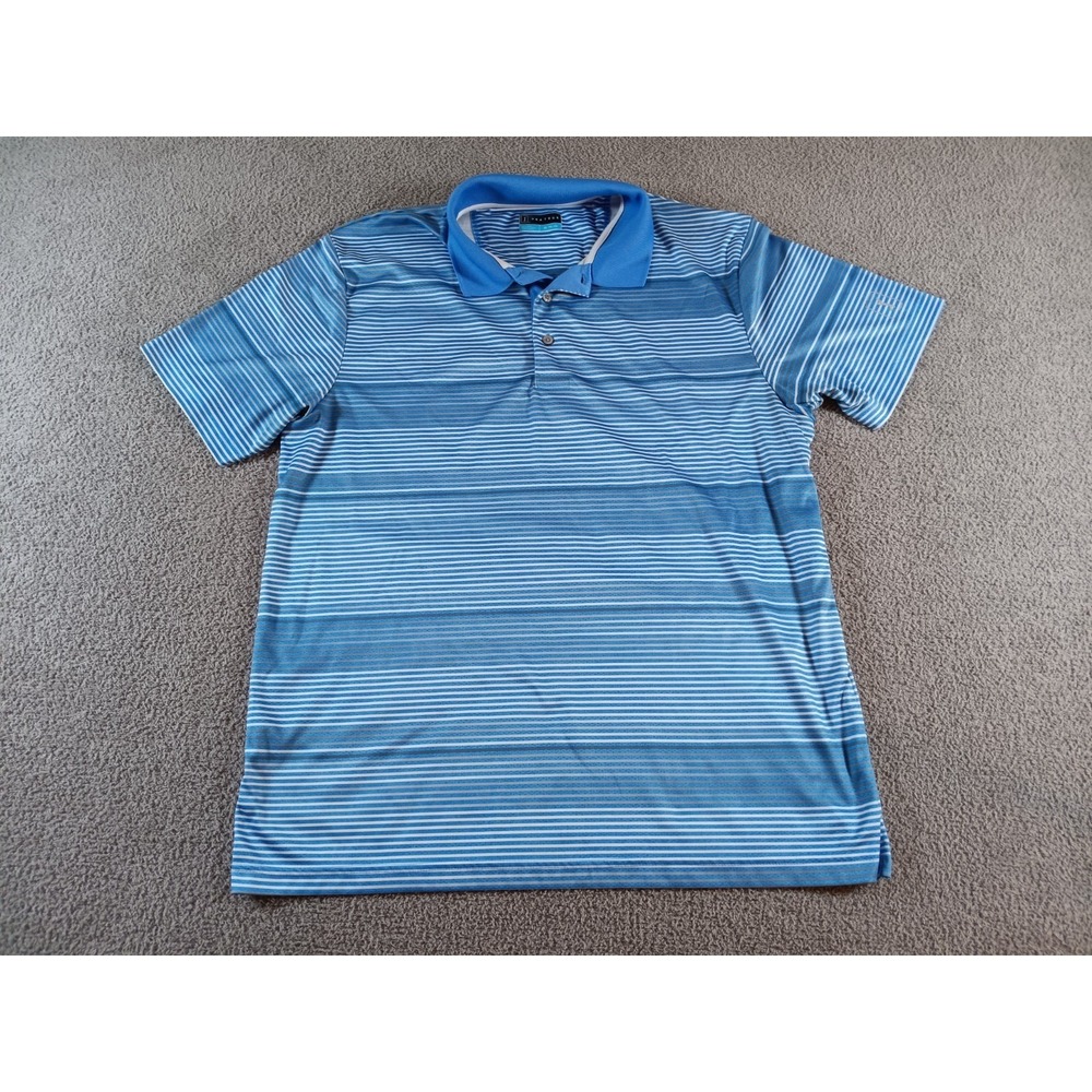 PGA TOUR Golf Polo Shirt Men's XL Blue Stripe Performance Short Sleeve Stretch